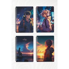 A5 Spiralli Okul Defteri 120 Sayfa 4’lü Set, 2 Çizgili - 2 Kareli Defter, Notebook, Ders Programlı