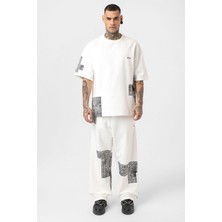 Etnik Desenli Oversize Eşofman Takım Ekru
