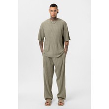 Basic Oversize Bisiklet Yaka Ottoman Takım Haki