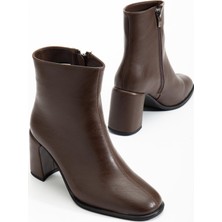 Suins Shoes Suins Lilya Model Premium Model Kadın Kahve Siyah Bot 7 cm Topuk Yüksekliği