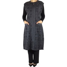 Önü Fermuarlı Desenli Cepli Kalın Kışlık Yelek