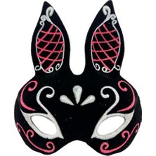 Siyah Süet Tavşan Maskesi Simli
