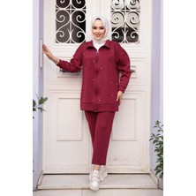 Fermuarlı Bordo Tesettür Ikili Takım 12401BR