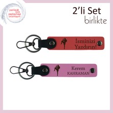 Kız Sevgiliye Tekvando Temalı Şık Hediyelik, Doğum Gününe Uygun Deri Anahtarlık Set, Nar Çiçek-Pembe