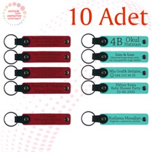 Kırmızı & Turkuaz, 10’lu Set, Tarih ve Isimli Deri Anahtarlık, Düğün Misafirlerine Özel Sürpriz