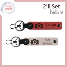 Stüdyo Sahiplerine Özel, Kamera Desenli, Isim Yazılabilir Anahtarlık Takımı, Nar Çiçeği-Pudra