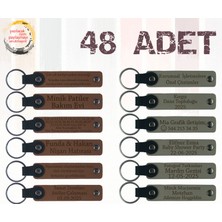 A Kahve & Kül Gri, Düğün Davetlilerine Unutulmaz Anı, 48’li Set, Mesajlı Deri Hatıra Anahtarlık