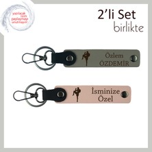 Kız Sevgiliye Tekvando Temalı Minimalist Hediyelik, Kişisel Yazılı Deri Anahtarlık, K Gri-Yavru Ağzı