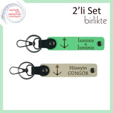 Deniz Altı Sevdalılarına Seçkin Hediyelik, Isme Yazılabilir Deri 2’li Anahtarlık, F Yeşil-S Kahve