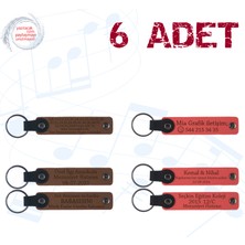 A Kahve & Nar Çiçeği, Aile Gününe Özel Küçük Hatıra, 6’lı Set, Isim Yazılabilen Deri Anahtarlık