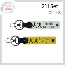 Ringde Gücünü Temsil Eden, Boks Temalı, Isme Özel 2’li Anahtarlık Hediyesi, Beyaz-Sarı