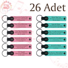 Pembe & Turkuaz, 26’lı Set, Isim Yazılabilen Deri Anahtarlık, Yılbaşı Kutlamalarına Küçük Hediye