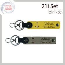 Yat Figürlü Deri Anahtarlık, Kaptan Ruhlu Yakınlara Hediyelik Seçenek, Sarı-Kül Gri