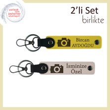 Deklanşöre Basanlar Için, Kamera Temalı, Kişiye Özel 2’li Anahtarlık Hediyesi, Sarı-Pudra