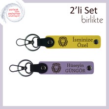 Kaplan Temalı Minimalist Görünümlü Tasarım, Erkek Sevgiliye Kalıcı Anahtarlık, Sarı-Mor Menekşe