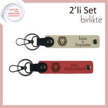 Aslan Başlı Erkek Arkadaşa Hediye, Stil ve Güç Temalı Deri Anahtarlık Set, Sütlü Kahve-Nar Çiçeği