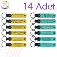 Sarı & Turkuaz, Arkadaşlara Doğum Günü Anısı, 14'lü Set, Kişiye Özgü Isim ve Mesajlı Anahtarlık