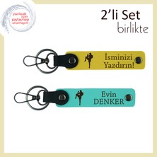 Erkek Arkadaşa Dövüş Temalı Klasik Hediyelik, Boks Desenli Kişisel Isimli Anahtarlık, Sarı-Turkuaz