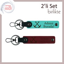 Çıpa Figürlü Kişisel Anahtarlık, Denizi Sevenlere 2’li Hediyelik Tasarım, Turkuaz-Bordo