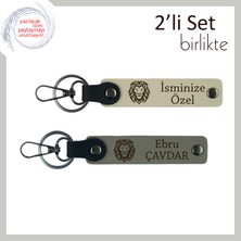 Kaplan Temalı Şık Hediyelik Tasarım, Erkek Sevgiliye Kişisel Deri Anahtarlık, Sütlü Kahve-Kül Gri