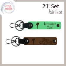 Erkek Sevgiliye Boks Motifli Doğum Günü Hediyesi, Kişisel Isimler Yazılı Anahtarlık, F Yeşil-A Kahve