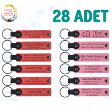 Nar Çiçeği & Pembe, 28’li Set, Mesajlı Deri Hatıra Anahtarlık, Yılbaşı Kutlamalarına Özel Anı