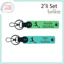 Futbol Temalı Yazı Eklenebilir Deri Hediye, Sevgiliye Uygun Anahtarlık Takım, Fıstık Yeşil-Turkuaz