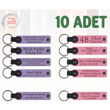 Mor Menekşe & Pembe, 10’lu Set, Tarih ve Isimli Deri Anahtarlık, Robotik Kodlama Kursuna Hediye