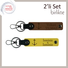 Denizci Tarzını Taşıyan Babaya Doğum Günü Hatırası, Çıpa Desenli Isimli Anahtarlık, Açık Kahve-Sarı