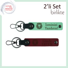 Aslan Figürlü 2’li Deri Anahtarlık , Erkek Tarzına Hitap Eden Kişisel Tasarım, Açık Yeşil-Bordo