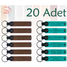 A Kahve & Koyu Turkuaz, Yılbaşı Kutlamasında Misafirlere, 20’li Set, Mesajlı Anlamlı Anahtarlık