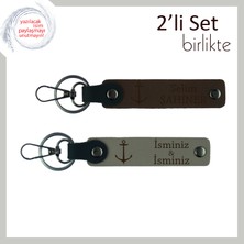 Yat Turlarını Temsil Eden Kalıcı Hatıra, Isme Özel Deniz Temalı Deri Set, Koyu Kahve-Kül Gri