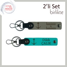 Yelken Figürlü Minimalist Anahtarlık, Kaptan Ruhuna Sahip Sevdiklere Hediyelik, Kül Gri-Koyu Turkuaz