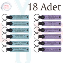 Gök Mavi & Mor Menekşe, 18'li Set, Kişisel Mesajlı Deri Anahtarlık, Kamp Arkadaşlarına Anı Olarak