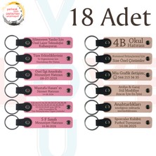 Pembe & Pudra, 18’li Set, Kişisel Mesajlı Deri Anahtarlık, Fen Öğretmeninden Karne Hediyesi