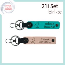 Kediyle Büyüyen Çocuklara Armağan, Tatlı Desenli, Kişisel Anahtarlık, Koyu Turkuaz-Yavru Ağzı
