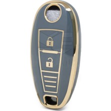 Lüx Suzuki Vitara Sx4 Swift Ignis Baleno 2 Buton Sustasız Nano Anahtar Kılıfı Gri Gold Renk