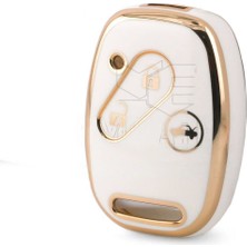 Lüx Honda Civic Fd6 Crv Accord 3 Buton Nano Anahrtar Kılıfı Beyaz Gold Renk