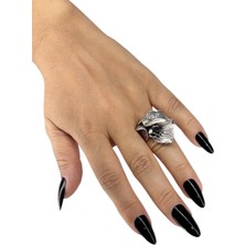 Gümüş Kaplamalı, Ayarlanabilir, Uniseks, Yüzük ( Çiçek Yüzük , Motorcu Yüzük, Antik Gümüş Yüzük )