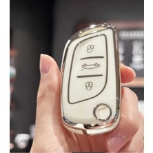 Citroen C1 C2 C3 C4 C5 Peugeot 306 407 807 Ds Ds4 Ds6 Uyumlu Nano Anahtar Kılıfı Beyaz Gümüş Renk