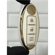 Lüx Nissan Micra Juke Qashqai Note Navara Pulsar Smart Nano Anahtar Kılıfı Beyaz Gold Altın Renk