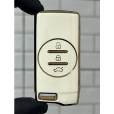 Lüx Chery Tiggo 7 Pro 3 Buton Smart Nano Anahtar Kılıfı Beyaz Gold Altın Renk 1.ci Kalite