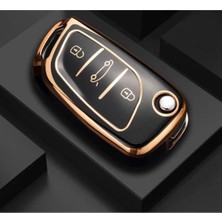 Lüx Citroen C1 C2 C3 C4 C5 Peugeot 306 407 807 Ds Ds4 Ds6 Nano Anahtar Kılıfı Siyah Gold Altın Renk