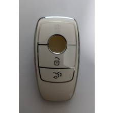 Mercedes Benz 4 Buton 2017-2020 Arası Fbs4 Tip Smart Nano Anahtar Kılıfı Beyaz Gümüş Renk