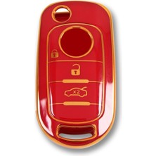 Lüx Fiat Egea Sustalı 3 Buton Nano Anahtar Kılıfı Kırmızı Gold Renk 1.ci Kalite