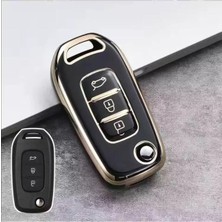 Renault Megane 4 Clio 5 Koleos Tpu Anahtar Kılıf (Siyah-Gold)
