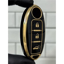 Lüx Nissan Micra Juke Qashqai Note Navara Pulsar x Trail Smart Nano Anahtar Kılıfı Siyah Gold