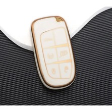 Lüx Fiat Egea Cross 500X Uyumlu 500L 5 Buton Nano Anahtar Kılıfı Beyaz Gold Altın Renk