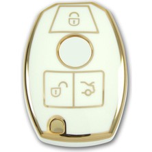 Lüx Mercedes Benz 2001-2016 Arası Be Tipi Nano Anahtar Kılıfı Beyaz Gold Altın Renk