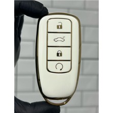 Lüx Chery Tiggo 8 Pro 3 Buton Smart Nano Anahtar Kılıfı Beyaz Gold Altın Renk 1.ci Kalite